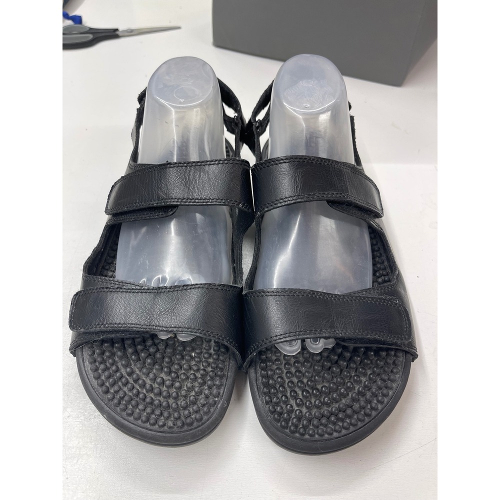 Kenkoh Massage Sandals Mens 11 Black Leather Reflexology Strappy Slides 2312